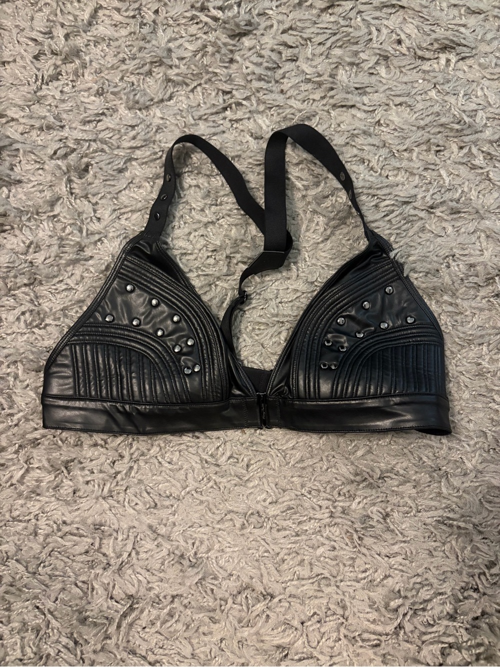 Honey Birdette Connie Black Studded Faux Leather Bralette - Picture 2 of 5